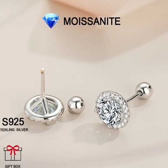 GRA CERTIFIED 1ct MOISSANITE SCREW BACK EARRINGS IN 18k PLATING STERLING SILVER - Picture 5 of 7